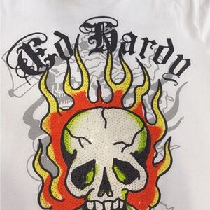Ed Hardy Kids White Skull Flame Rhinestone Graphic Tee